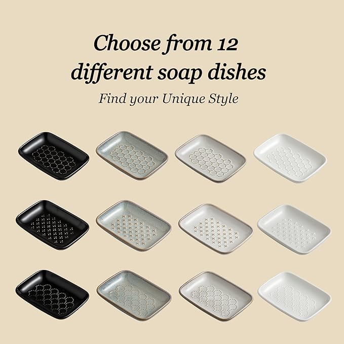 Premium Ceramic Soap Dish Holder - Large 5.5 Inch Soap Saver Tray with Non-Slip Base, Multi-Use for Bar Soap, Sponge, Butter & Jewelry - Elegant Gift for Bathroom, Kitchen, Shower Countertop - Gray