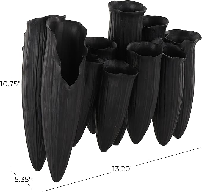 Deco 79 Ceramic Abstract Decorative Vase Floral Inspired 10 Openings Centerpiece Vase with Linear Grooves, Flower Vase for Home Decoration 13" x 5" x 11", Black