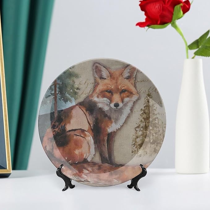 Vintage Plates French Fox Custom Decor for Household Housewarming Gifts Table Art Decoration Hanging Decorative Tiles Including Bracket And Special Hook, Multi Sizes by Choosing, Gifts for Men Women