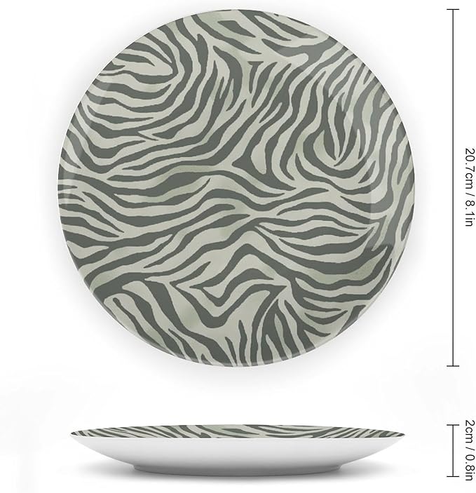 Tiger Stripes Cream Muted Beige China Plates, Customize Design Collector Plates for Club Display Wall Decor, with Display Stand And Hook Up Art Decorations for Home Kitchen