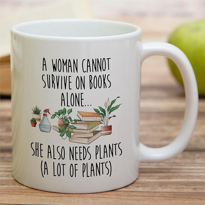 Retreez Funny Plant Lady Mug – A Woman Cannot Survive on Books Alone Mug - 11 Oz Ceramic Coffee or Tea Cup – Gardening Humor, Birthday Gift for Plant Lovers, Houseplant Enthusiasts, Her, Mom, Sister