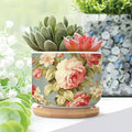 Pink Cabbage Roses Romantic Small Ceramics Planters Set of 3 Cottage Chic Antique Pink Flower Ceramics Pots for Plants Traditional Chinese Chinoiserie Cactus Planter for Indoor