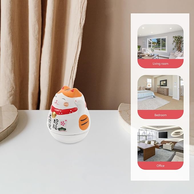 BESPORTBLE Ceramic Tumbler Cat Figurine White Lucky Cat Decoration with Orange Ears Small Desktop for Home and Office Decor