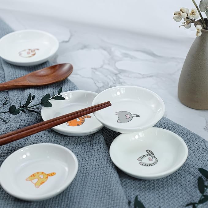 SOCOSY Super Cute Funny Cat Butts Ceramic Sauce Dish/Seasoning Dish/Sushi Soy Dipping Bowl/Appetizer Plates/Serving Dish for Kitchen Home(Set of 6)