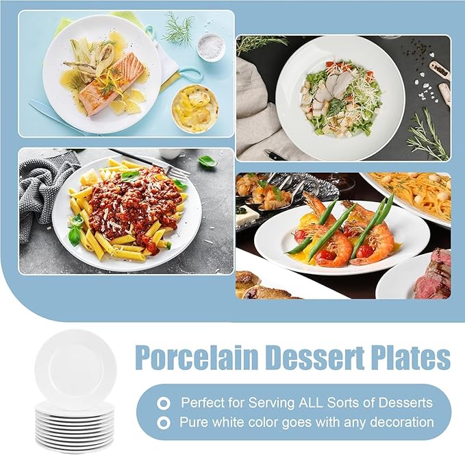 12 Pcs Porcelain Plates, 10 inch White Dessert and Appetizer Plates, Microwave and Dishwasher Safe Ceramic Set