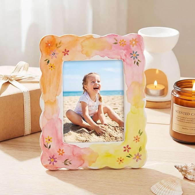 4 Set Ceramic Picture Frame Painting Craft Kit 4x6 Inch DIY Ceramic Photo Frame with Stand Painting Tools Set for Mother's Day Gift Holiday Party Art Decorate DIY Project (Rectangle)