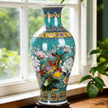 14" Jingdezhen Large Fishtail Ceramic Vase Golden Handmade Home Decorative Vase, Modern Luxury Accent for Living Room, Wedding, or Gift. Elegant Floral Arrangement Centerpiece. (Green)