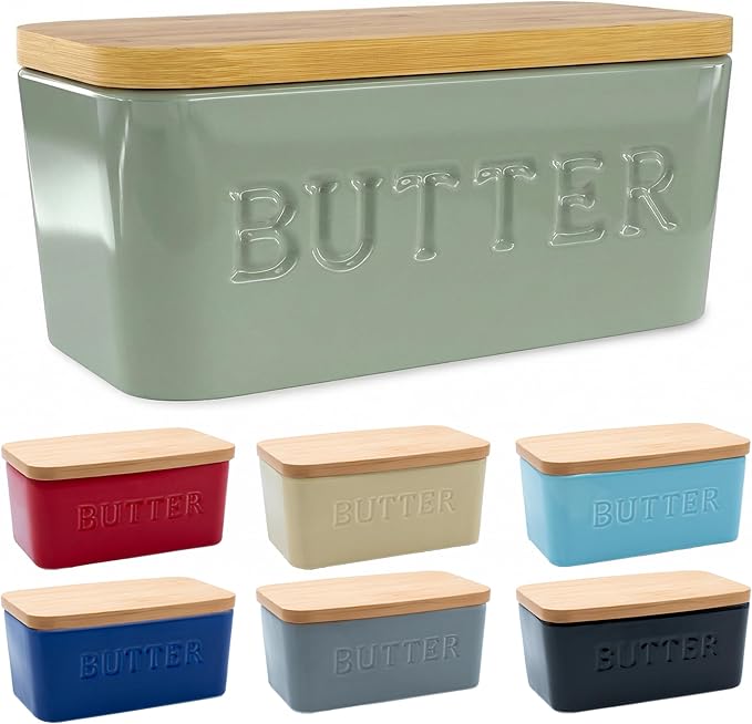 PriorityChef Extra Large Butter Dish with Lid for Countertop, Ceramic Butter Container With Airtight Cover, Butter Keeper for Counter or Fridge, Butter Holder Storage, Sage Green