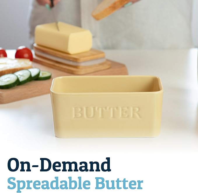 PriorityChef Extra Large Butter Dish with Lid for Countertop, Ceramic Butter Container With Airtight Cover, Butter Keeper for Counter or Fridge, Butter Holder Storage, Khaki