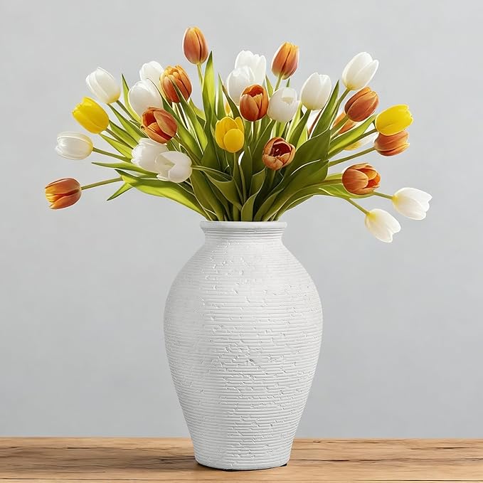 Ceramic Flower Vase Home Decor - 9 Inch Vintage Ceramic Vase Large Vases for Decor Living Room Large Ceramic Vase for Dining Room Bathroom Indoor and Outdoor Decoration