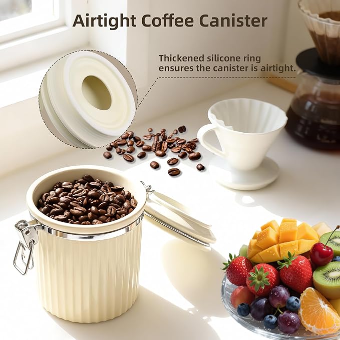 Ceramic Kitchen Canisters Porcelain Food Storage Jar with lie 700ml/24 fl.oz Airtight Freshness Oxidation-Resistant for Flour, Sugar, Coffee,Tea, Oatmeal, Biscuits, Pantry & Countertop Organization