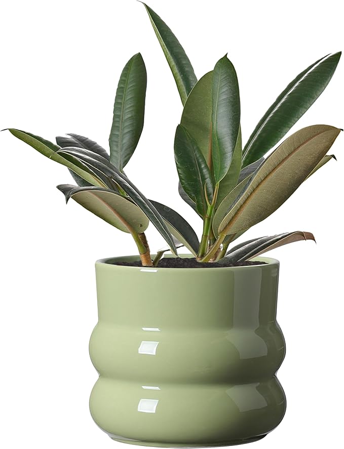6 Inch Plant Pot,Ceramic Planter Pot with Drainage Hole,Indoor Planters for Herbs Plants,Ceramic Flower Pots for Indoor/Outdoor Plants,Home Office Garden Décor,Green