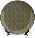 Geometric Ikat Check in Golden Decorative Plate of 6", 7", 8", 10", Custom Christmas Design Ceramic Hanging Decorative Plate Gifts Club Kitchen Decorations Display, Including Bracket And Special Hook