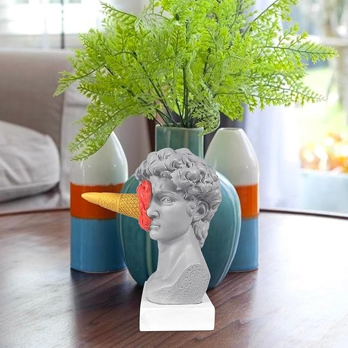6.3 Inch Ice Cream David Head Resin Sculpture Statue for Living Room, Office, Bookshelf, Coffee Table Decorative Statues (red)
