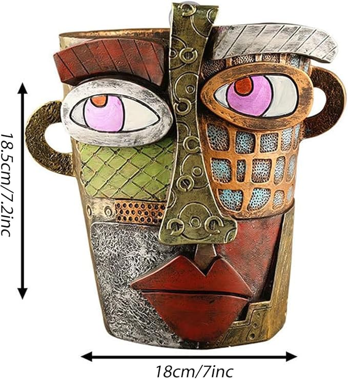 Picasso Brutalist Abstract Beauty Face Flower Pot Acolorful Art Resin Handmade Face Planters Pots Head for Home Art Decor Balcony Ornaments (Modern), RCZED152