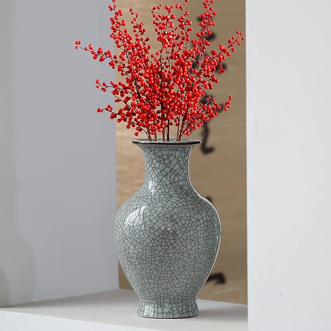 Chinese Ceramic Art Handmade Antique ice Crack Glaze vases Big China Porcelain Flower Bottle Vase Mild Mint Green