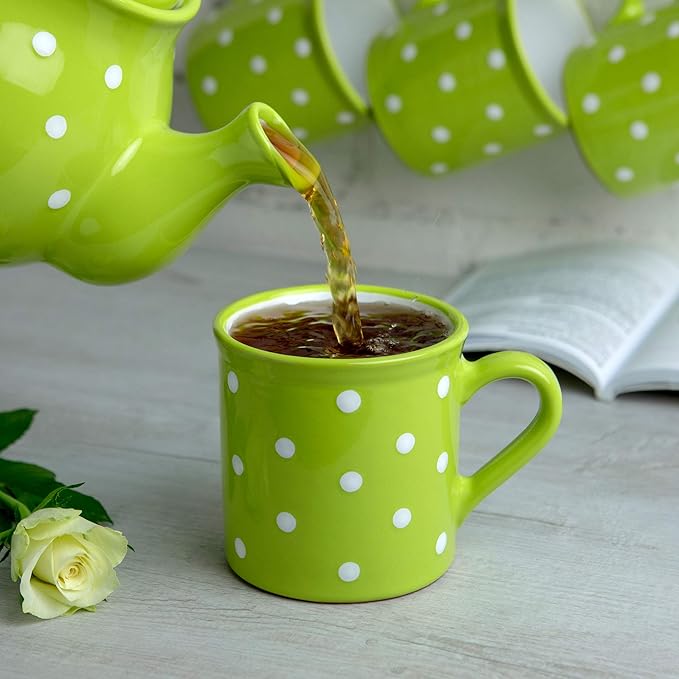 City to Cottage Handmade Lime Green and White Polka Dot Ceramic Extra Large 17.5oz/500ml | Hot Chocolate, Coffee, Tea Mug, Cup with Handle Unique Designer Pottery Gift for Tea Lovers