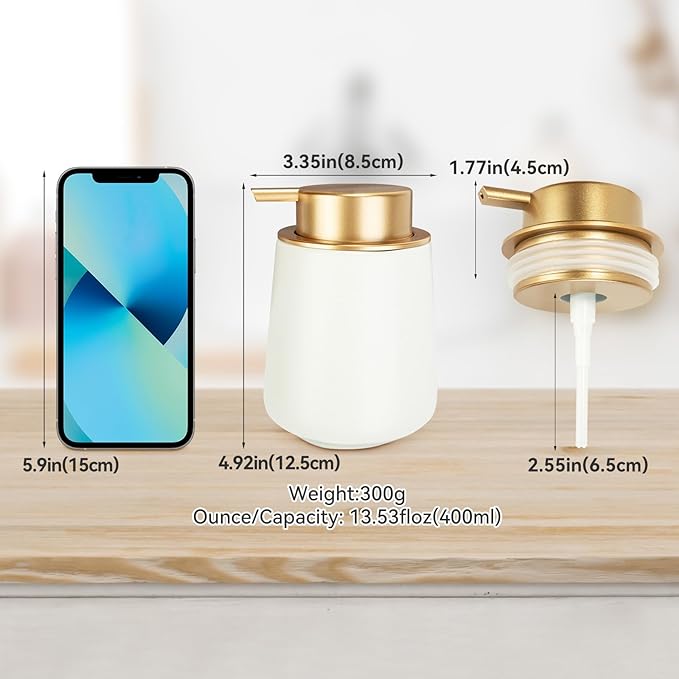 Simcat Hand Soap Dispenser Marble Dish Soap Dispenser Countertop Hand Lotion Pump Bottles Ceramic Lotion Container Refillable Liquid Hand Soap Jar Shower Dispenser for Bathroom Kitchen (Matte White)