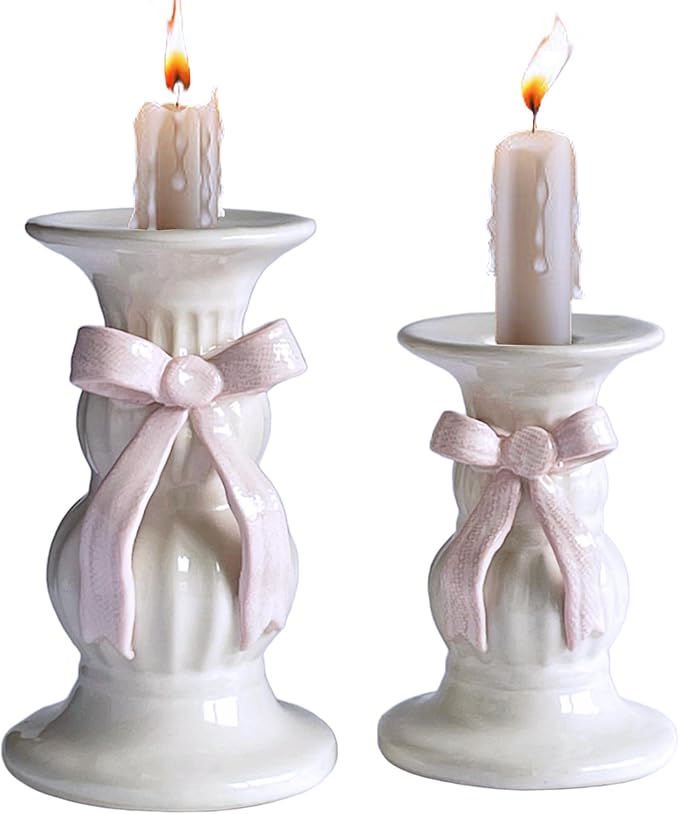SEINHIJO 2pcs Ceramic Taper Candle Holder - Decorative Tall Candle Stand Candlestick Holder for Wedding Dining Table Party Decoration 5.9inch