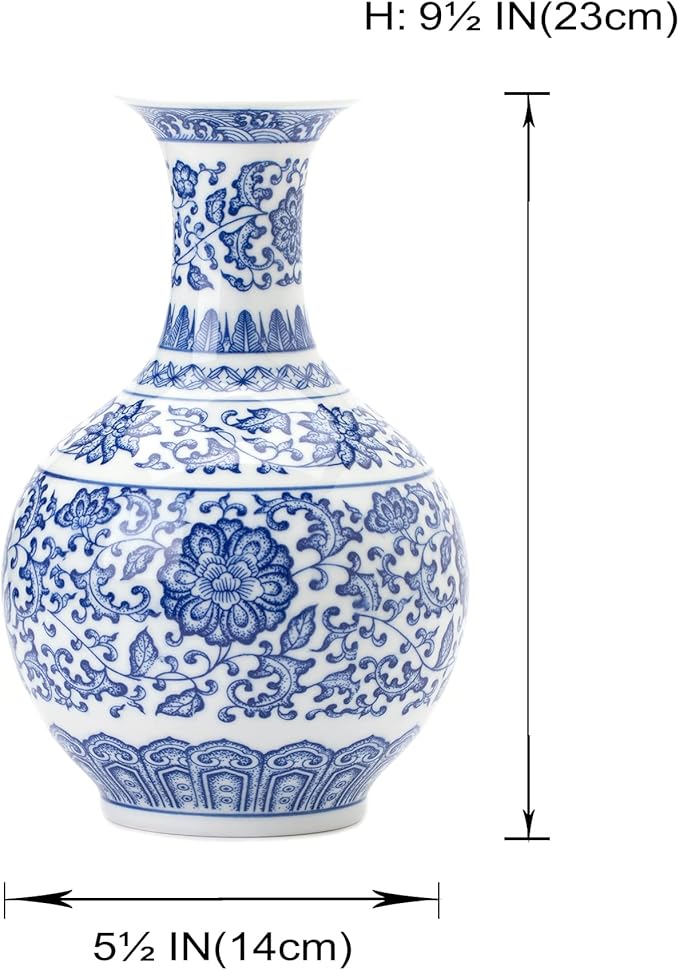 Blue and White Vase, Blue Vase, Chinoiserie Vase, Blue and White Ginger Jar Vase for Home Decor, Blue and White Porcelain Decor,9½"H