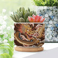 Antique Chinoiserie Dragon Ceramics Plant Pot Set of 1 Dragon Gold Oriental Style Asian Succulents Plants Live with Pot with Drainage Asian Scenery Chinoiserie Small Ceramics Plant Pot