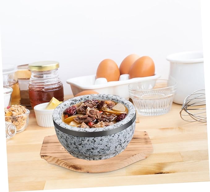 Luxshiny Wooden Stone Bowl Mat Sturdy Casserole Holder for Korean Soup Pots Inner Diameter Kitchen Accessory to Prevent Scalding and Protect for Home Dining and