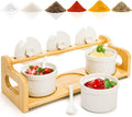 10 Pack Sauce Serving Dish, 5 Oz Ceramic Chip Dip Sauce Bowls with Spoons Lids for Party, 3 Condiment Seasoning Jars with Bamboo Tray for Snacks, Appetizers, Sauces
