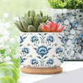 1 Piece Ceramics Planter Mughal Flower Small Pots for Succulents Chinoiserie Blue Floral Cactus Pot for Indoor Asian Scenery Chinoiserie Plant Pot with Drainage Holes