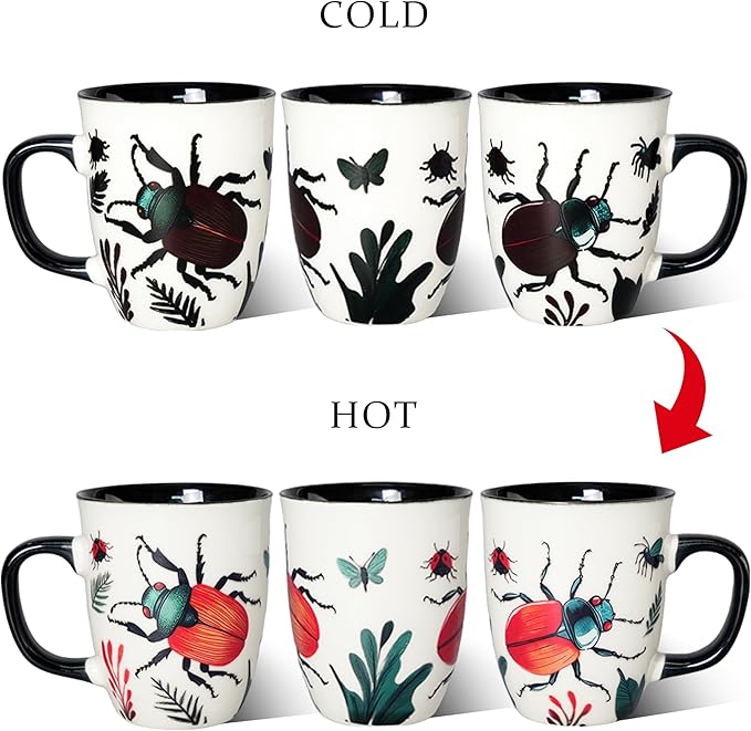 16 oz Beetle Mug - Color Changing Ceramic Coffee Cup for Insect Lovers - Novelty Bug Themed Gift for Men and Women