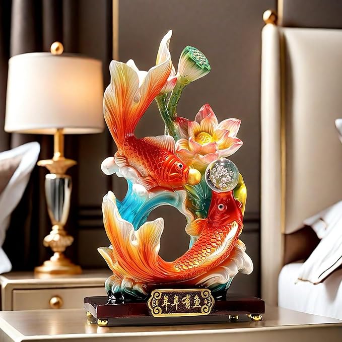 Large 13 Inch Chinese Feng Shui Fish Statue Sculpture Frgurine Good Lucky Gift for FengShui Lover Desktop Display Decorative Decoration