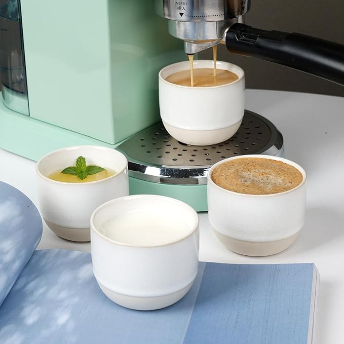 Ceramic Espresso Cups Set, Espresso Coffee Mugs, Special Glazed Demitasse Cups Expresso Coffee Cup for Espresso Machine (Pure White)