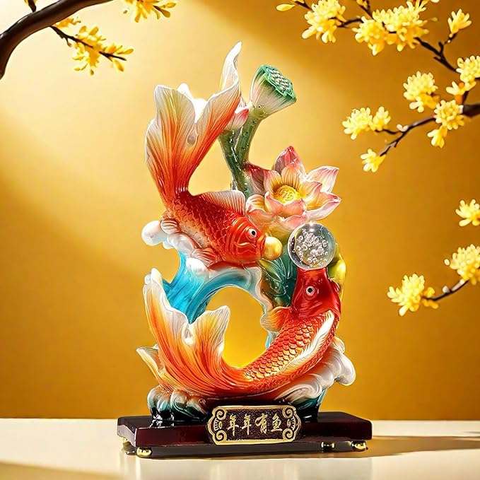 Large 13 Inch Chinese Feng Shui Fish Statue Sculpture Frgurine Good Lucky Gift for FengShui Lover Desktop Display Decorative Decoration