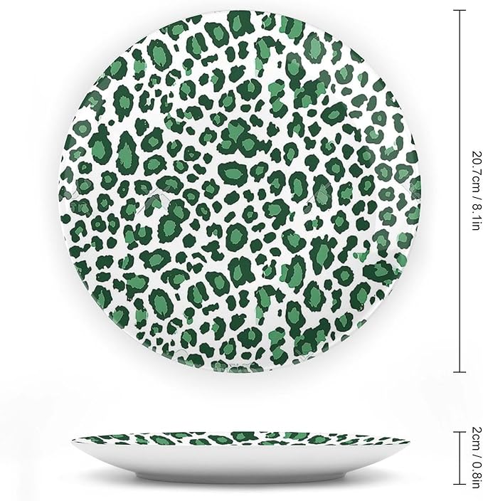 Leopard Graphite Green Dot Ceramic Decorative Plate, Leopards Animal On Chic Custom Hand-Painted Ceramic Decorative Plates for Display Household Home Decor, Art Decor for Wedding Table