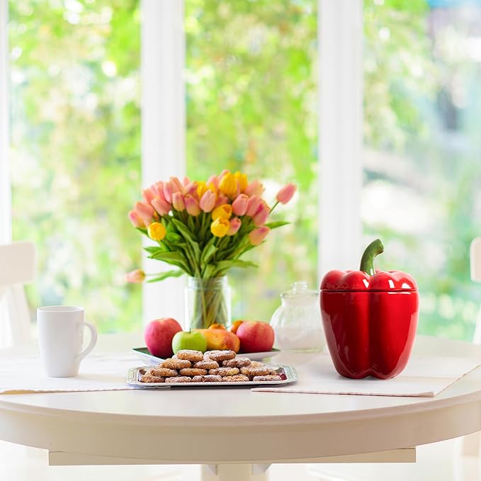 Bell Pepper Food Storage Jar, Red Ceramic Cookie Jar with Lid, Unique Decorative Candy Container Jar, Kitchen Canister Decorations for Home Kitchen Special Housewarming Gift