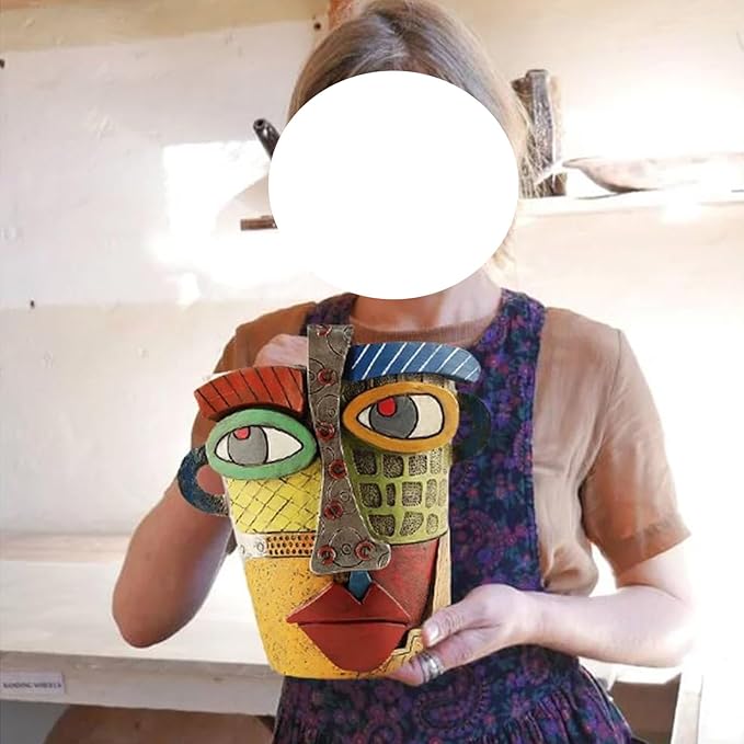 Picasso Brutalist Abstract Beauty Face Flower Pot Acolorful Art Resin Handmade Face Planters Pots Head for Home Art Decor Balcony Ornaments (Retro), RCZED152