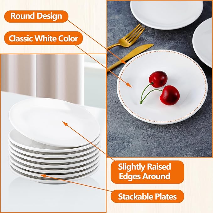 16 Pcs Ceramic Appetizer Plates, 6 Inch White Dessert Plates, Porcelain Salad Plate Set, Round Small White Plate for Appetizers Snack Cake Bread, Microwave Oven and Dishwasher Safe