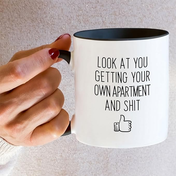 Retreez Funny Mug - Look At You Getting Your Own Apartment Homeowner Housewarming 11 Oz Ceramic Coffee Mugs - Funny, Sarcasm, Sarcastic, birthday gifts - White Mug with Black Handle and Inner