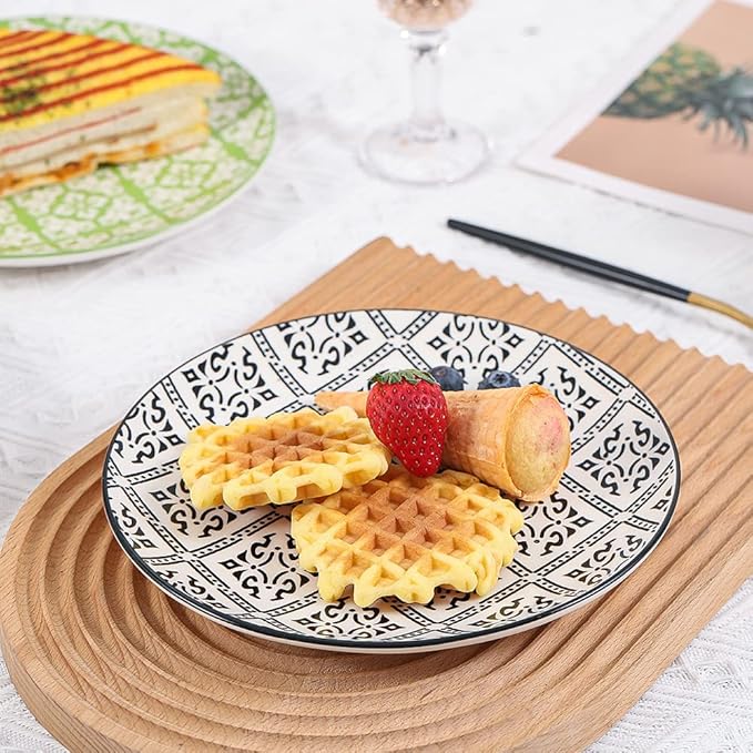 Dessert Plate Set of 6-8 Inch Ceramic Salad and Appetizer Plates - Vibrant Mix-and-Match Colors - Dishwasher and Microwave Safe