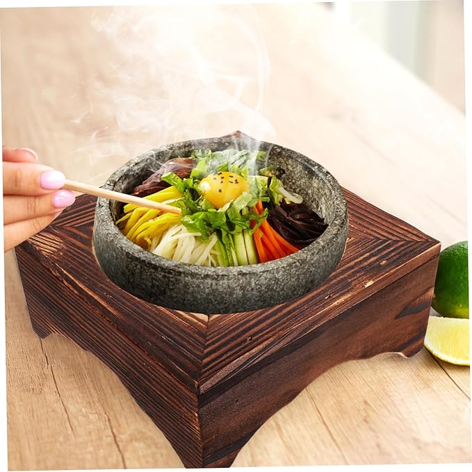 Stone Bowl Holder Wooden Rack for Korean Bibimbap Design Easy to Clean Strong Load-bearing Capacity for Home and Restaurant Use Inner Diameter