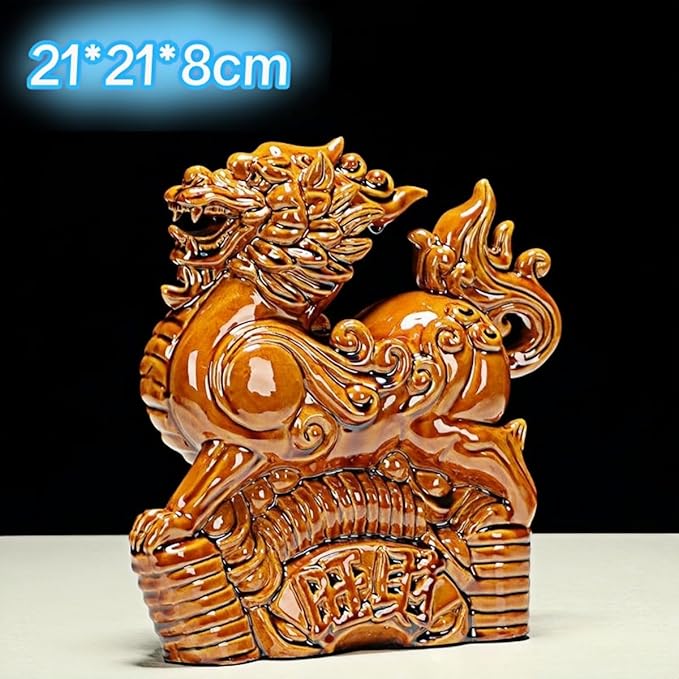 Sculptures/Statues Ceramic Pixiu Sculpture Chinese Asian Decoration Symbol of Fortune and Wealth - Brown
