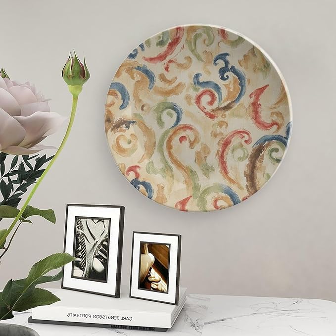Rainbow Die-Tye Ikat Plates Ceramic Decor for Display Wedding Wall Personalized Halloween Idea Gifts Ceramic Craft for Decorative Ornaments Including Bracket And Special Hook, Multi Sizes by Choosing