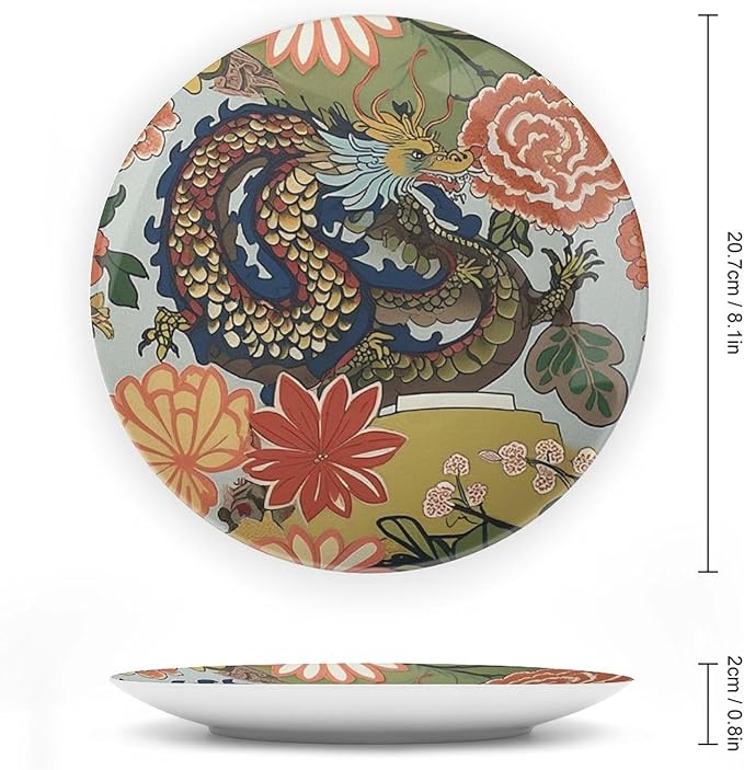 Ceramic Decorative Plate Chinoiserie Animal Dragon Personalized Decor for Wedding Art Decoration Household Wall Wall Hanging Decorative Plate with Display Stand And Hook Up, Gifts for Men Women