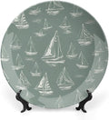 Personalized Gifts Plates Ceramic, Sail Boats Nautical Teal Dinner Plates Table Including Bracket And Special Hook, Antique Decor for Wedding Art Decoration Festival, 6", 7", 8", 10"