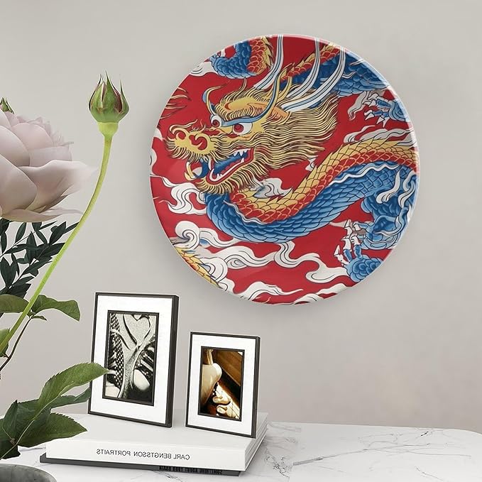 Red Dragon Chinoiserie Asian Inspired Vintage Plates for Display Home Farmhouse Supplies Table Wedding Holiday Party Decorations Customize Gifts for Men Women Halloween, 6", 7", 9", 10"