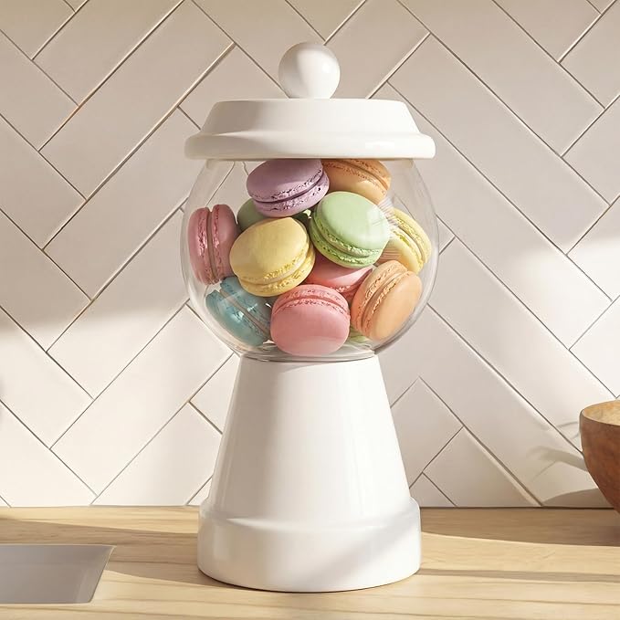 Thyle 27 oz Plastic Candy Jar with Lid Ceramic Candy Jar Food Storage Container for Easter Wedding Party Centerpieces DIY Gifts Game Table Ornament Holder Treats(White)