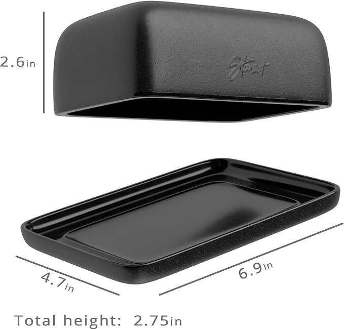 STEINZEIT Butter Dish with Lid (4.9 in x 6.9 in) - Ceramic Butter Dish - Large Butter Container for 2 pcs of Western Butter - Butter Dish with Lid for Countertop - Butter Holder Dishwasher Safe