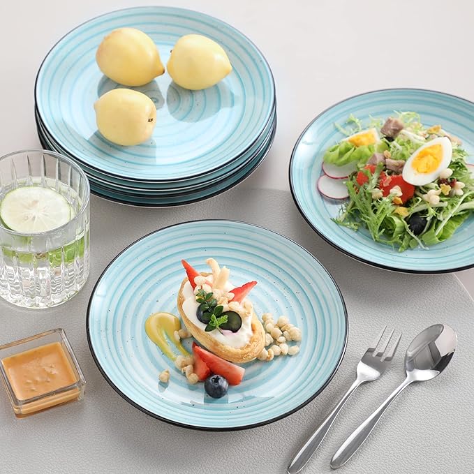 vancasso Bonbon Set of 6 Blue Hand Painted Rustic Style Dessert Plates Salad/Fruit/Snack Plates 19.3 x 19.3 x 2.5 cm