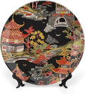 Ceramic Decorative Plate Chinoiserie Charcoal Coral Pagoda Asian Personalized Decor for Office Table Club Kitchen Ceramic Hanging Decorative Plate 1 Plate with 1 Display Stand, Gifts for Men Women