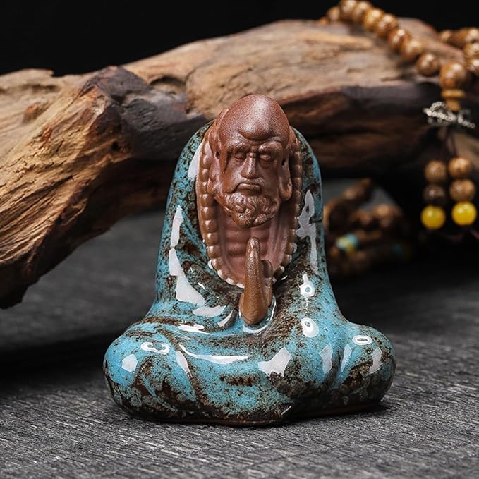 Purple Sand Bodhidharma Statue 7 cm Zen Bodhidharma Buddha Statue Meditation Ceramic Sculpture Home Tea Room Desktop Decoration Ornaments (Blue)