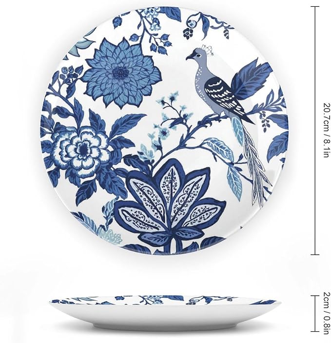 Vintage Plates Blue Indigo Floral Chinoiserie Custom Decor for Farmhouse Office Club Wall Wall Hanging Decorative Plate Including Bracket And Special Hook, Multi Sizes, Gifts for Men Women